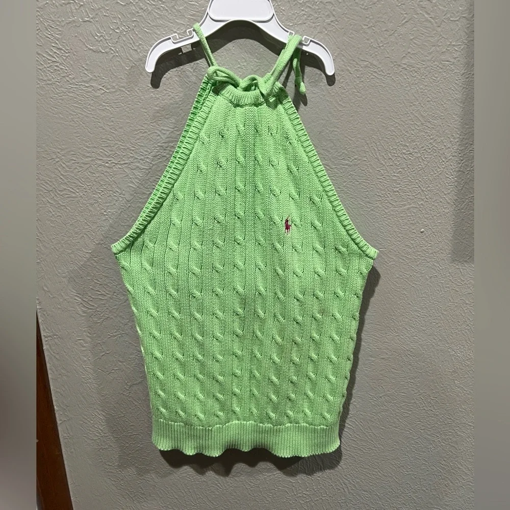 Ralph Lauren Light Green Cable Knit Halter Top Size L EUC RARE Y2K Beauty Preppy - Picture 1 of 2